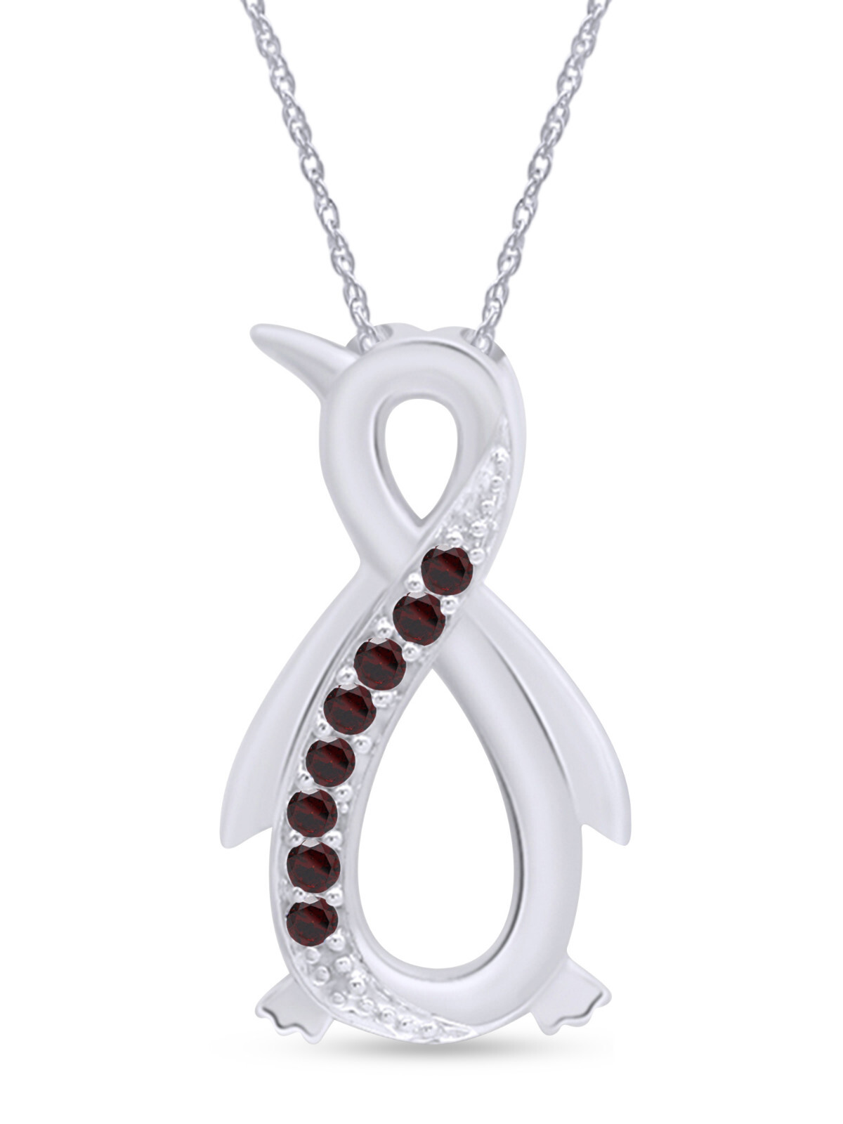 Penguin Infinity Pendant Necklace Simulated Birthstone 14K White Gold Plated