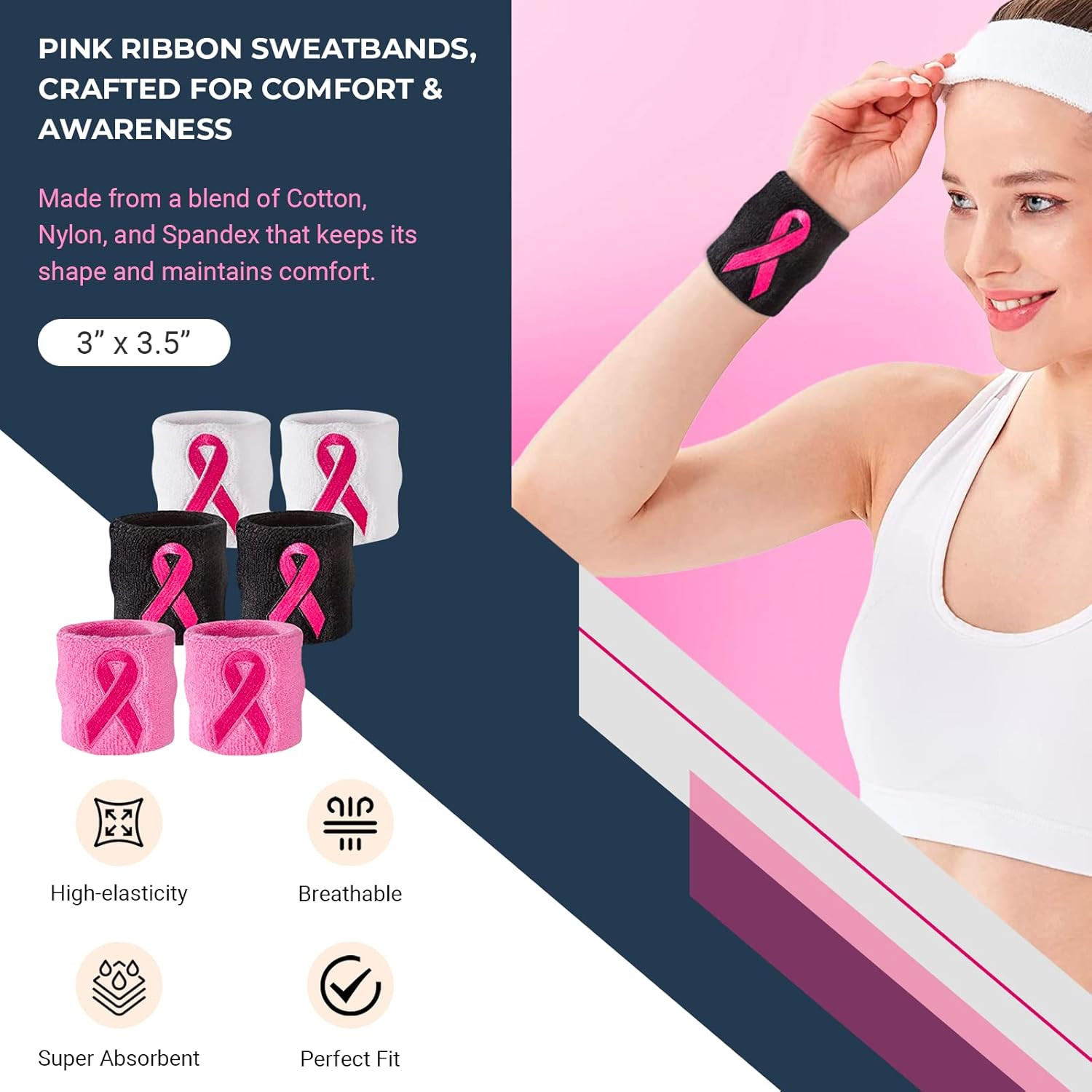Pink Ribbon Wristbands – Bulk Breast Cancer Awareness Sweatbands