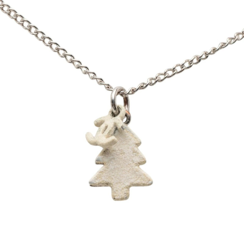 CHANEL Cocomark Necklace Silver & White Metal Women’s 16.5in Top 0.5in