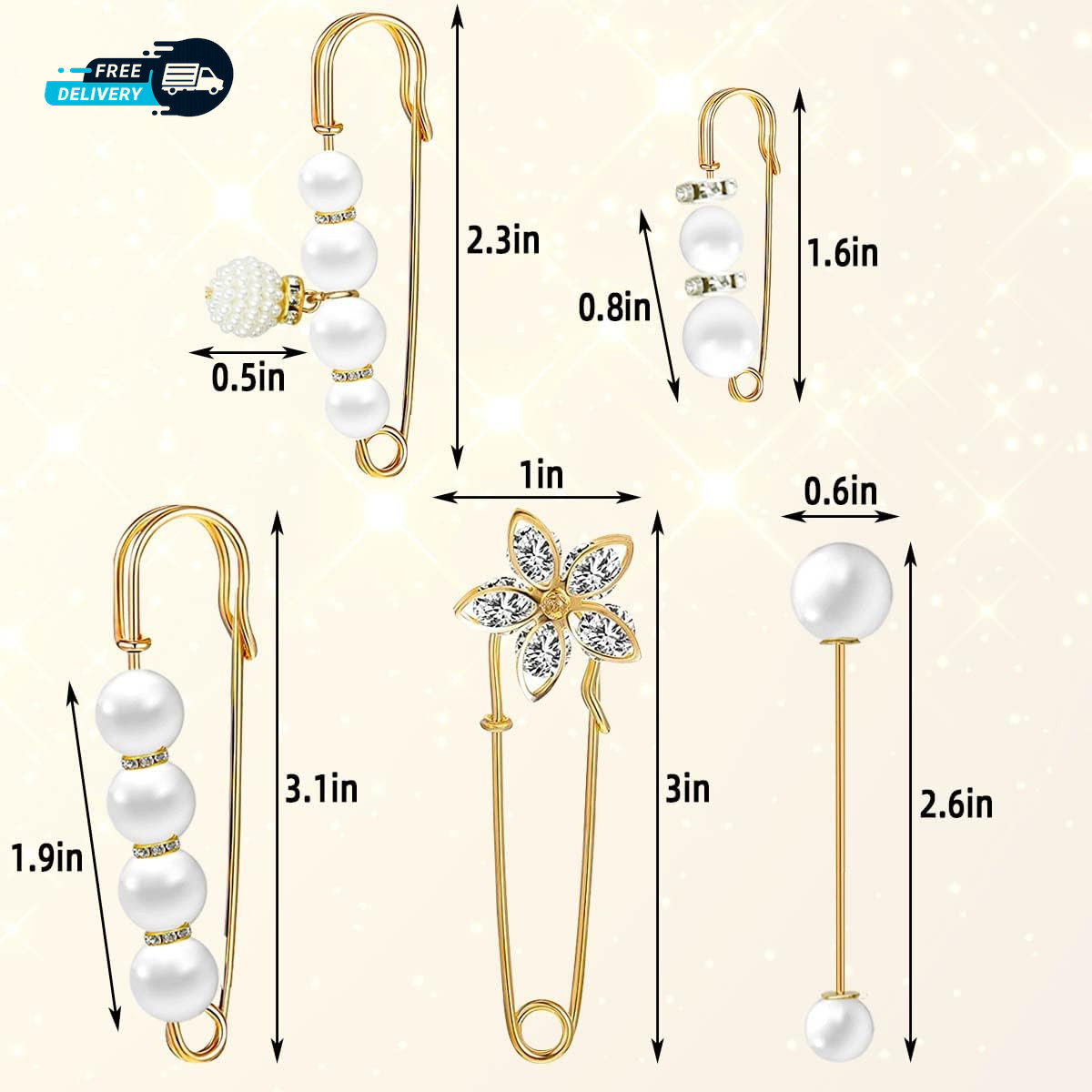 5 Pieces Pearl Brooch Safety Pins for Clothes Safety Pin for Women Fashion