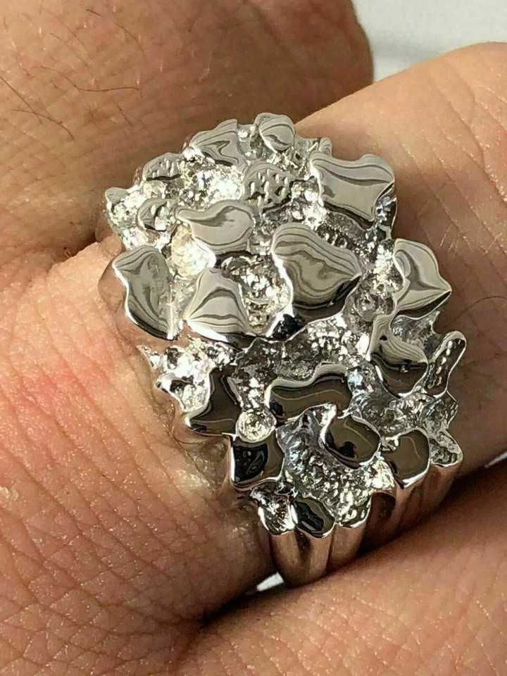 Men’s REAL Solid 925 Sterling Silver Heavy Nugget Ring Plain Heavy Pinky Hip Hop