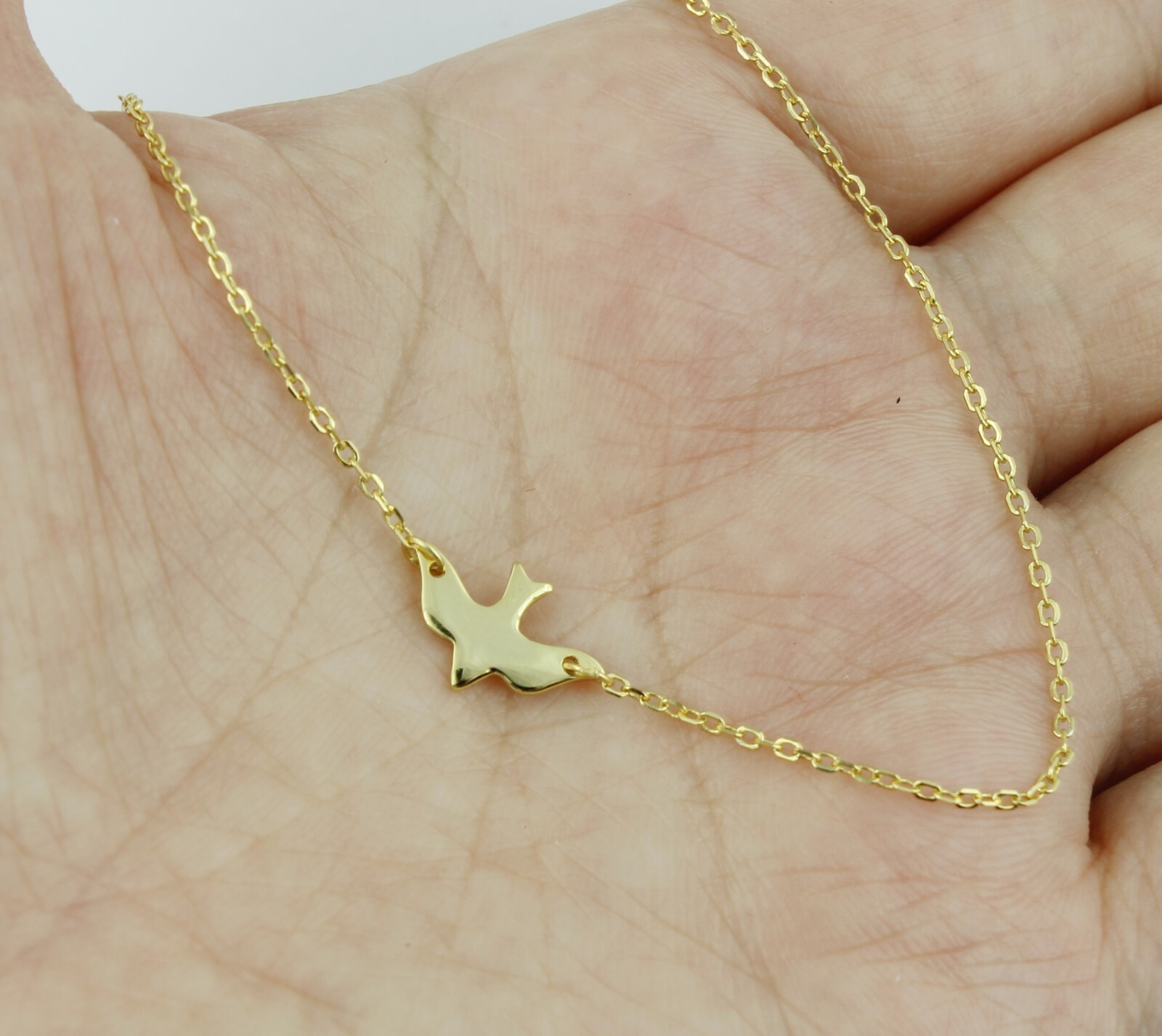 Women / Girl Gold Plated 925 Sterling Silver Bird Choker Chain Necklace 12-15″