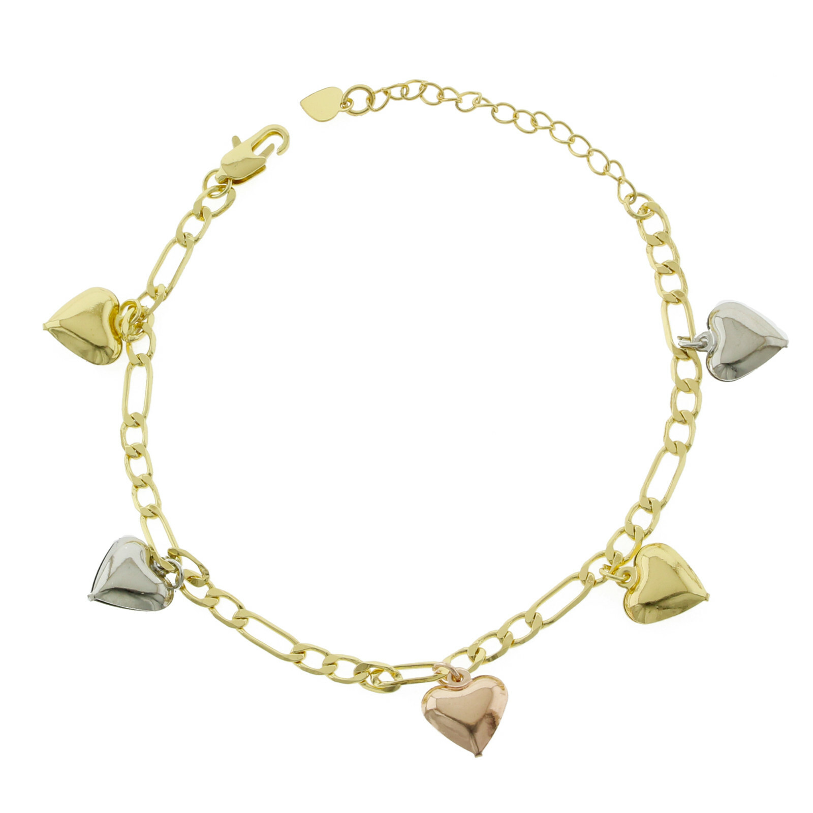 Women’s Elegant 14K Gold Filled Fancy Tri-Colored Heart Design Anklet 10 inch