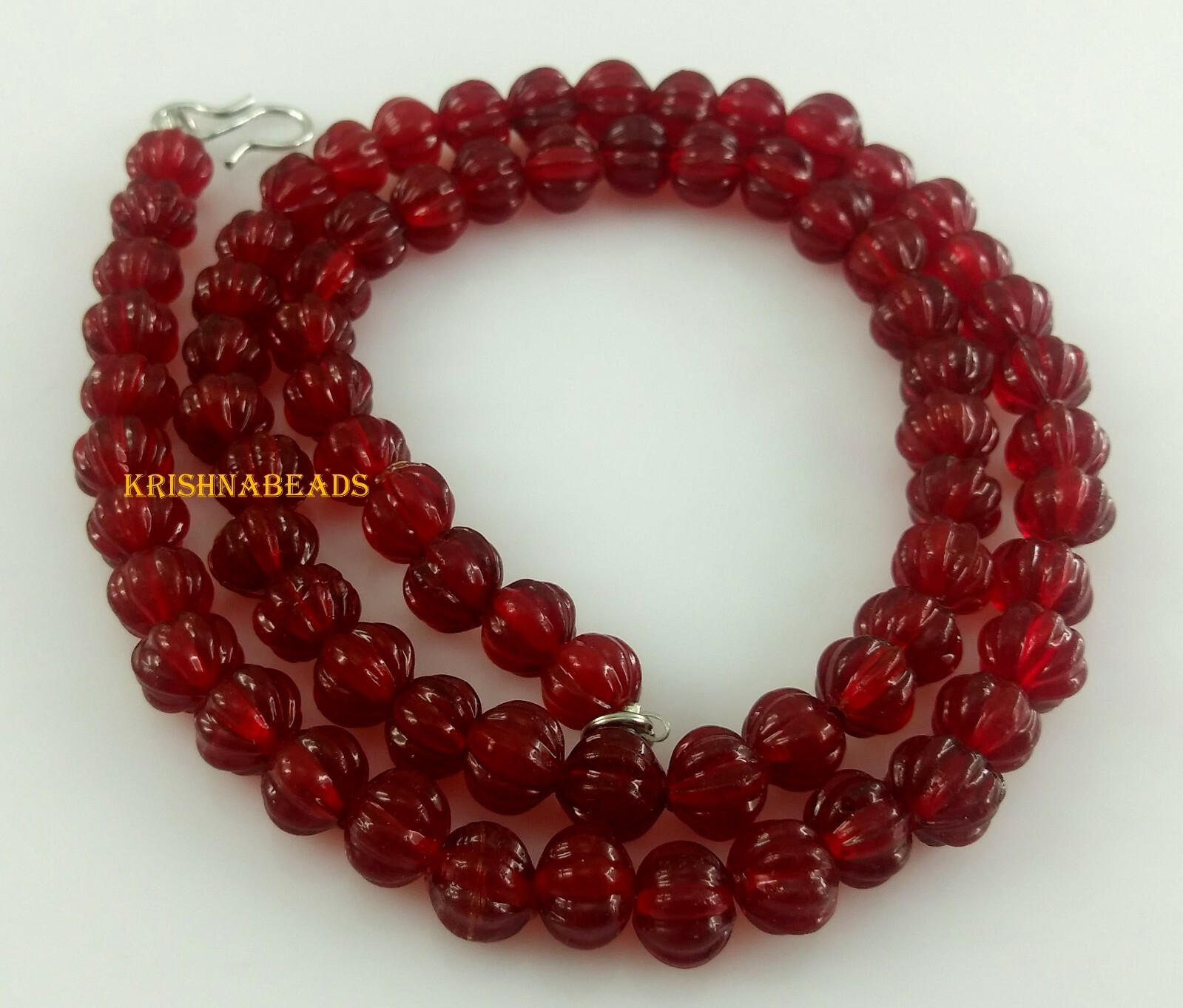 Ruby Color Carved 6-7mm Hydro Smooth Gemstone Beads Watermelon 18″Inch Necklace