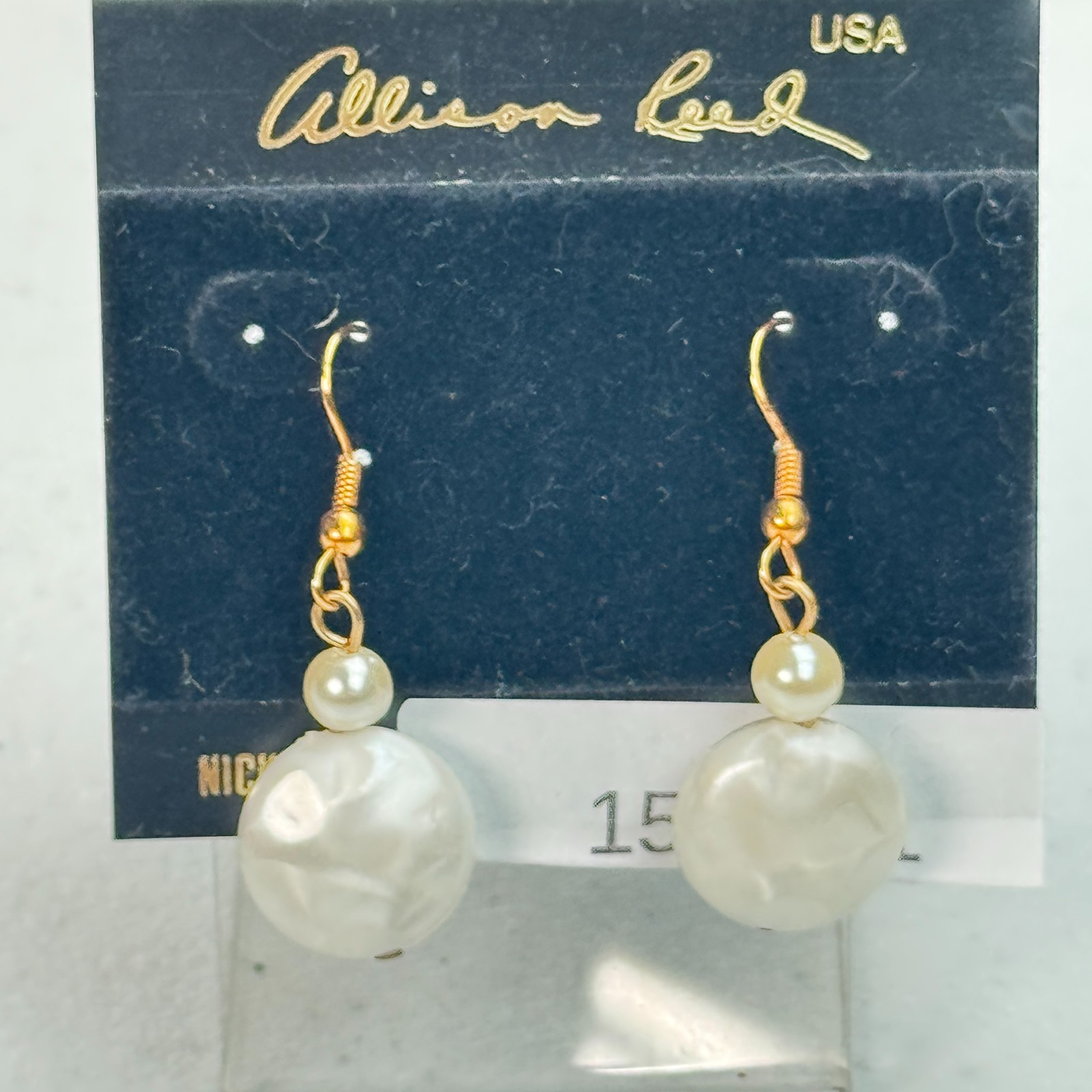 Vintage Allison Reed Pierced Earrings Gold Tone Faux Pearl Dangle Y2k 90s 80 NOS