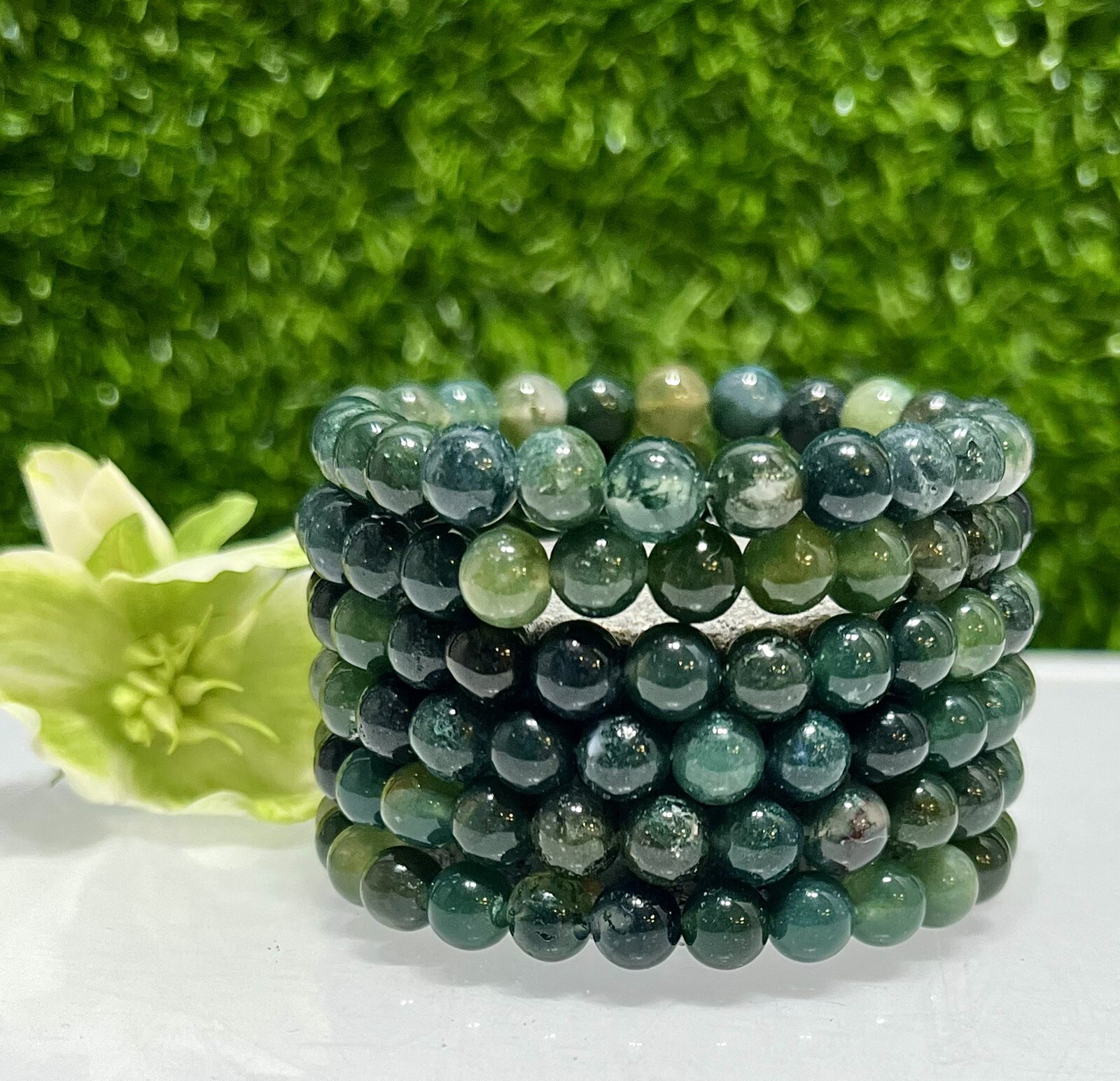 Wholesale 6 Pcs Natural Moss Agate 8mm 7.5” Crystal Bracelet Healing Energy