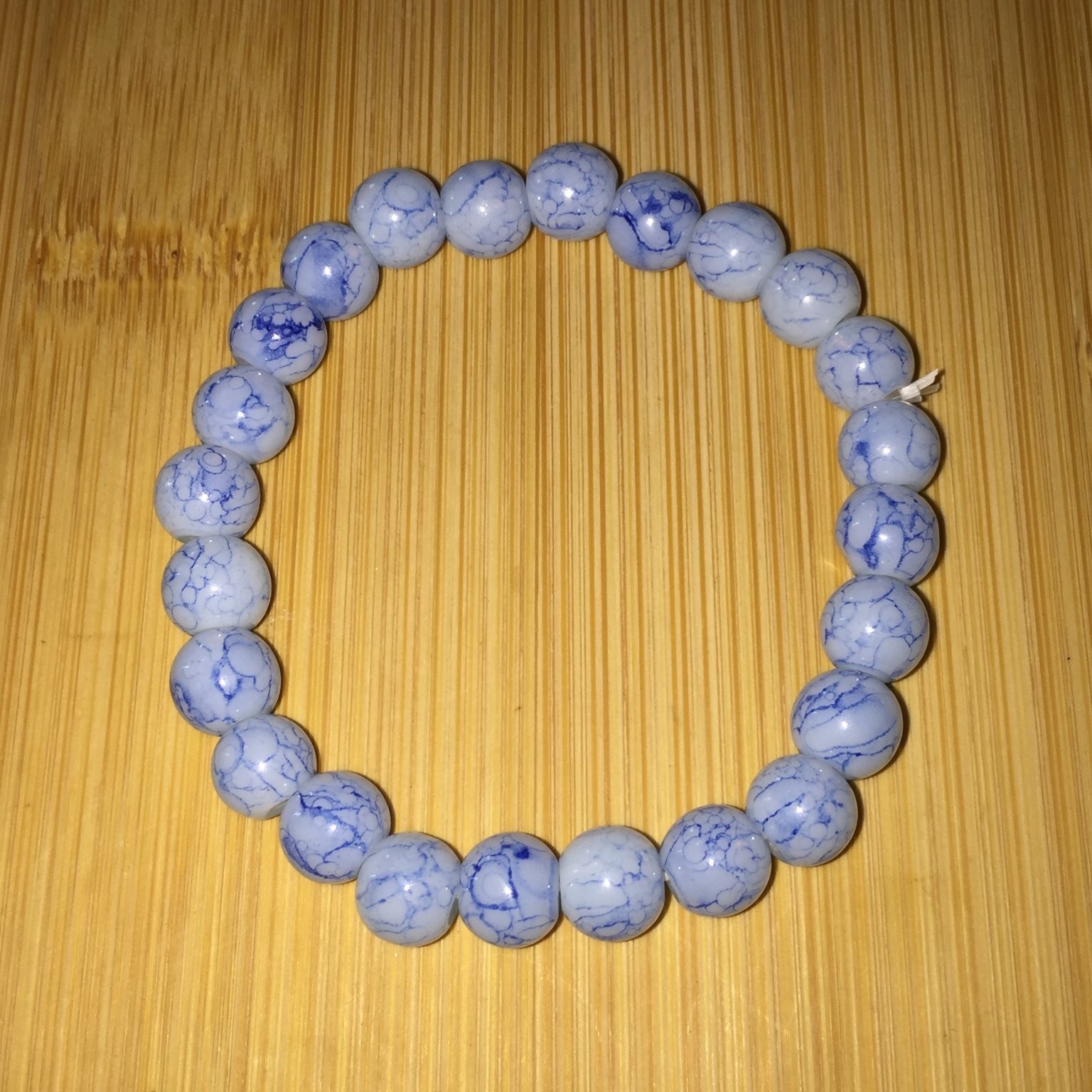 Beachy Blue Crackle Glass Beaded Stretch Bracelet Elastic Fashion Jewelry
