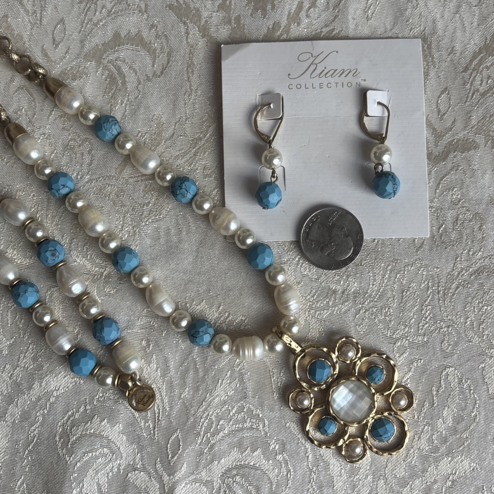 Lia Sophia Kiam Family Necklace & Earrings & Bonus Bracelet Freshwater Pearl