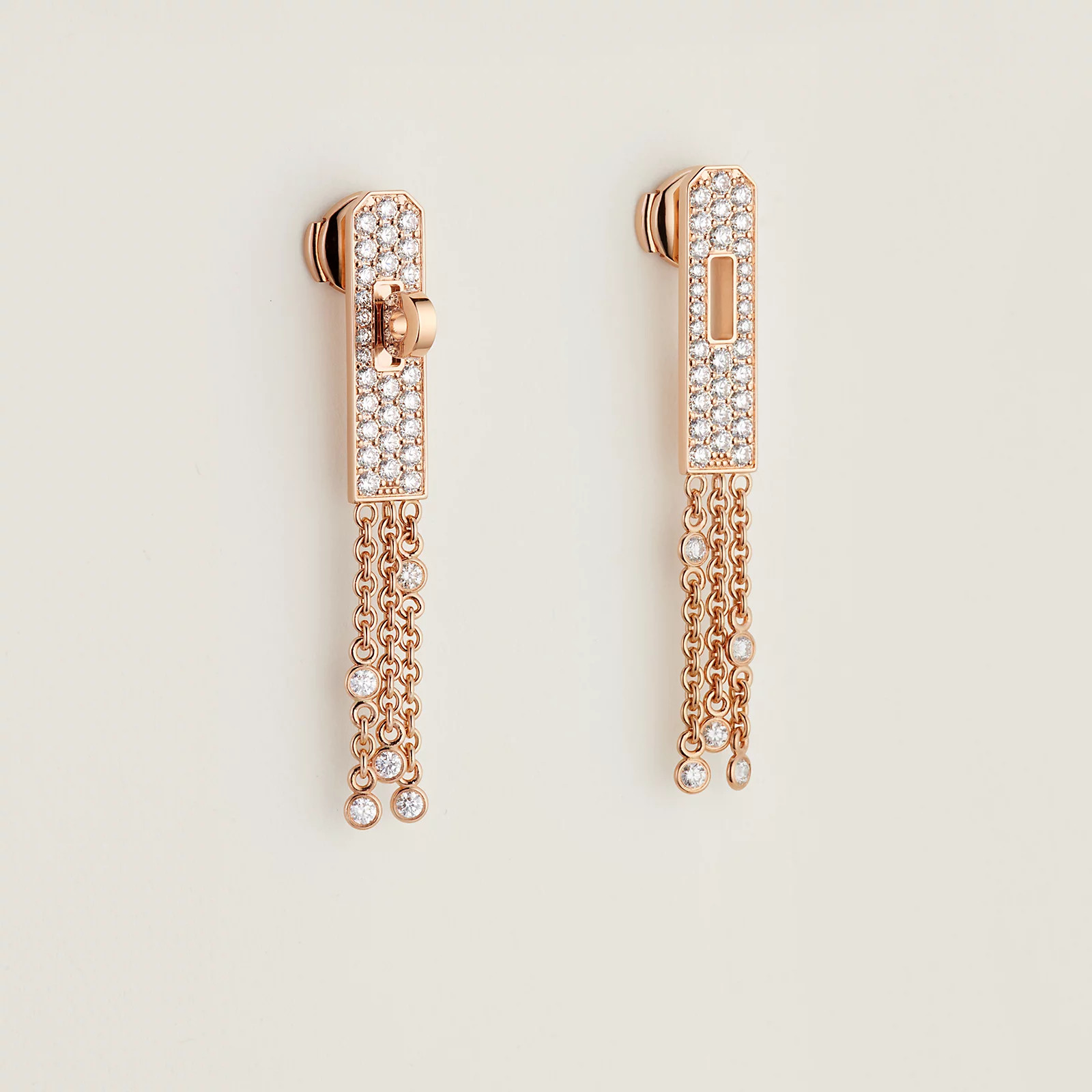 MSRP $17,300 Unused 2025 Hermes Kelly 18K Rose Gold Pave Diamond Earrings
