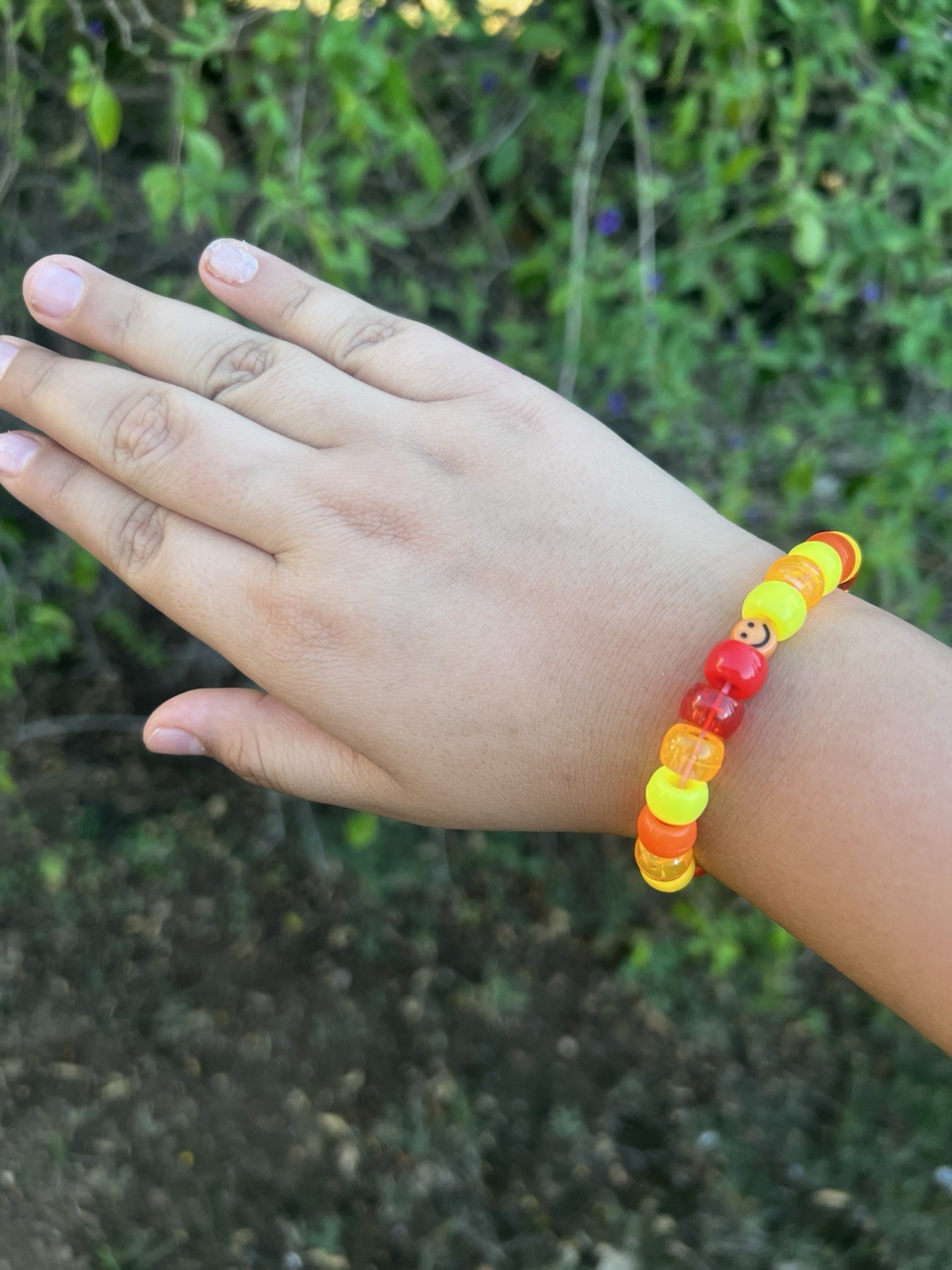 Multicolor Plastic Beaded Stretch Bracelet, Red & Yellow, Sunset 🌅