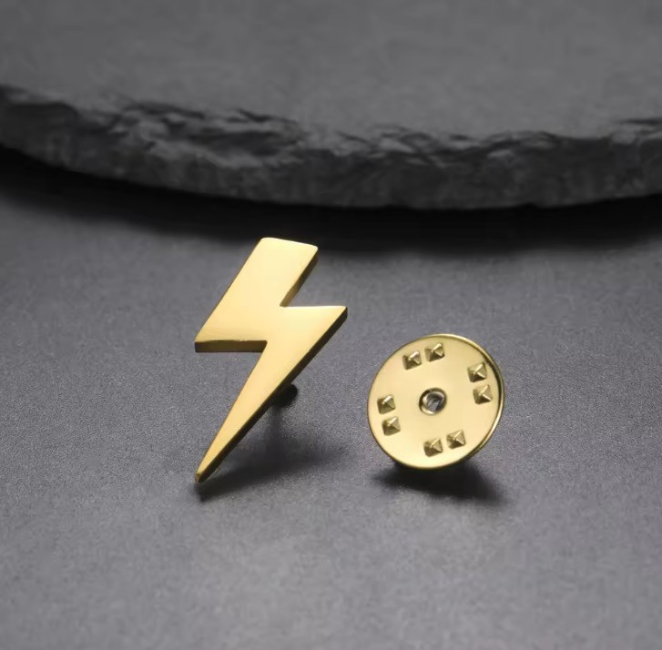 Lightning Bolt Brooch Pin Stainless Steel Lapel Badge Men Women Gift