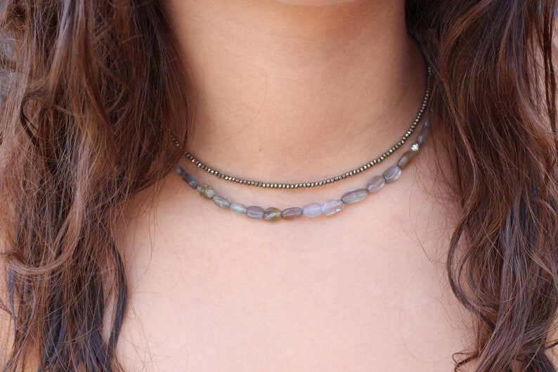 A++ Flashy Labradorite Smooth Oval Gemstone Beaded Necklaces 18″ Girls & Women
