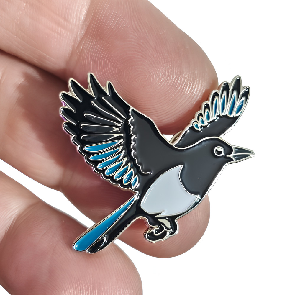 Magpie Pin Badge Enamel Flying Magpie Loyalty Bird Coat Bag Lapel Jewellery