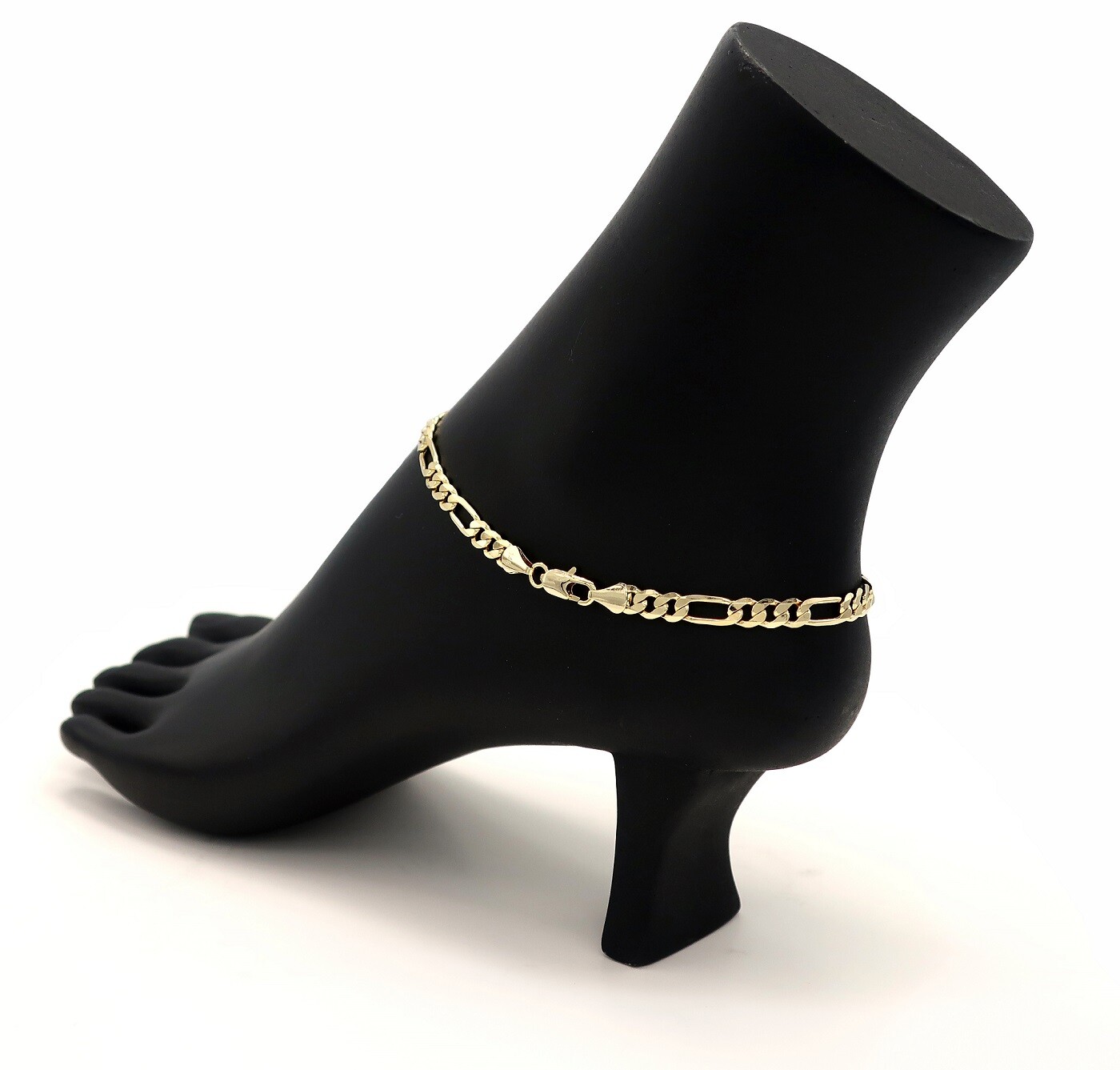 5mm ITALIAN FIGARO LINK CHAIN 10″ ANKLE BRACELET 14K GOLD PLATED