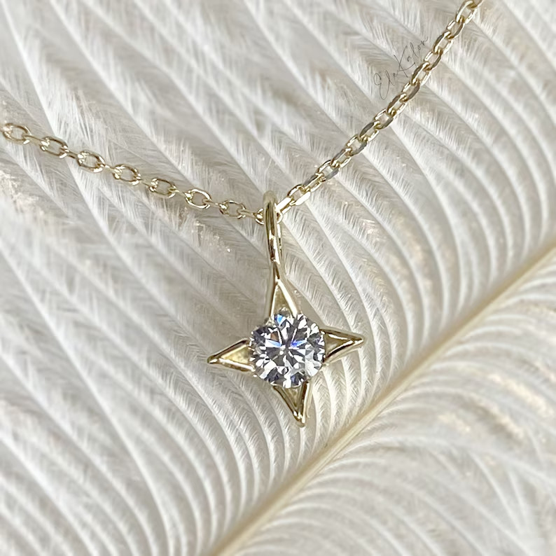1.11 Ct Round Simulated Diamond Dainty Tiny Star Pendant 14k Yellow Gold Plated
