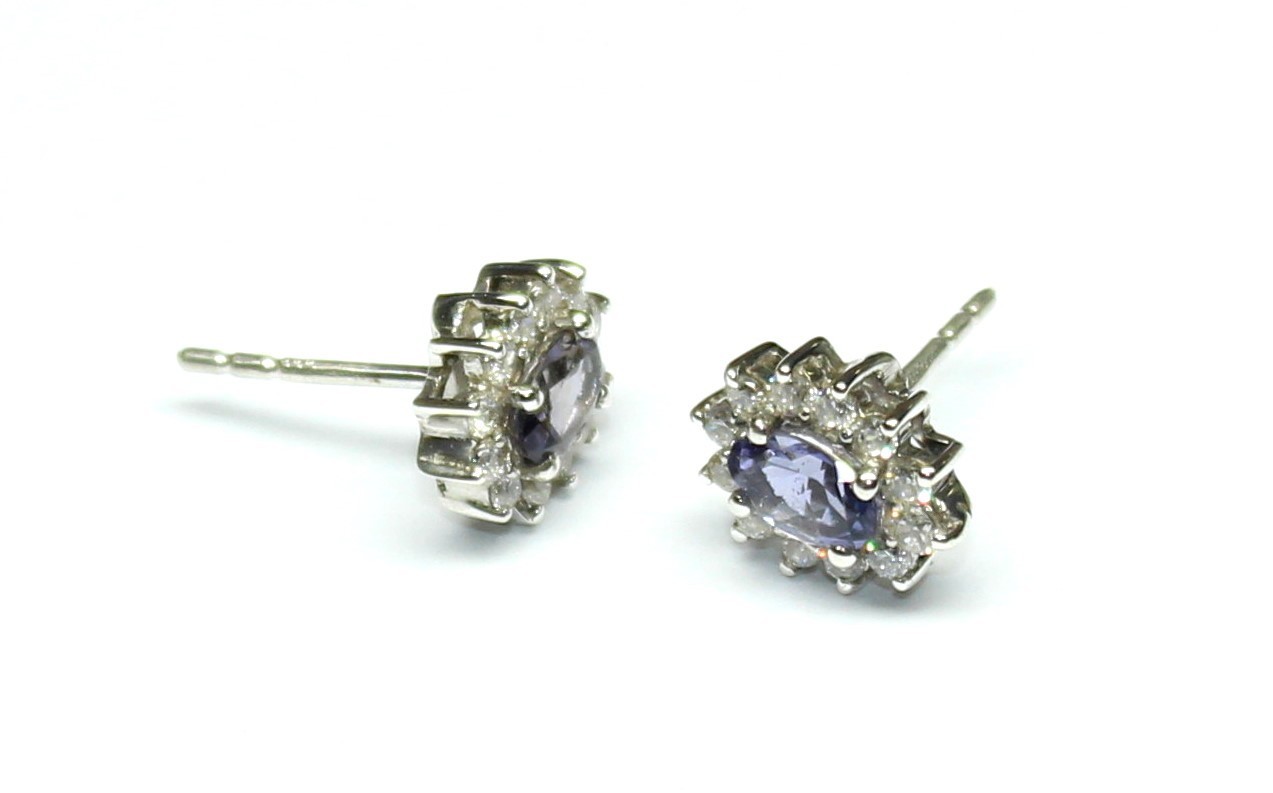 Blue Iolite Sterling Silver Studs Earrings, Natural Eye Clean Gemstone Studs