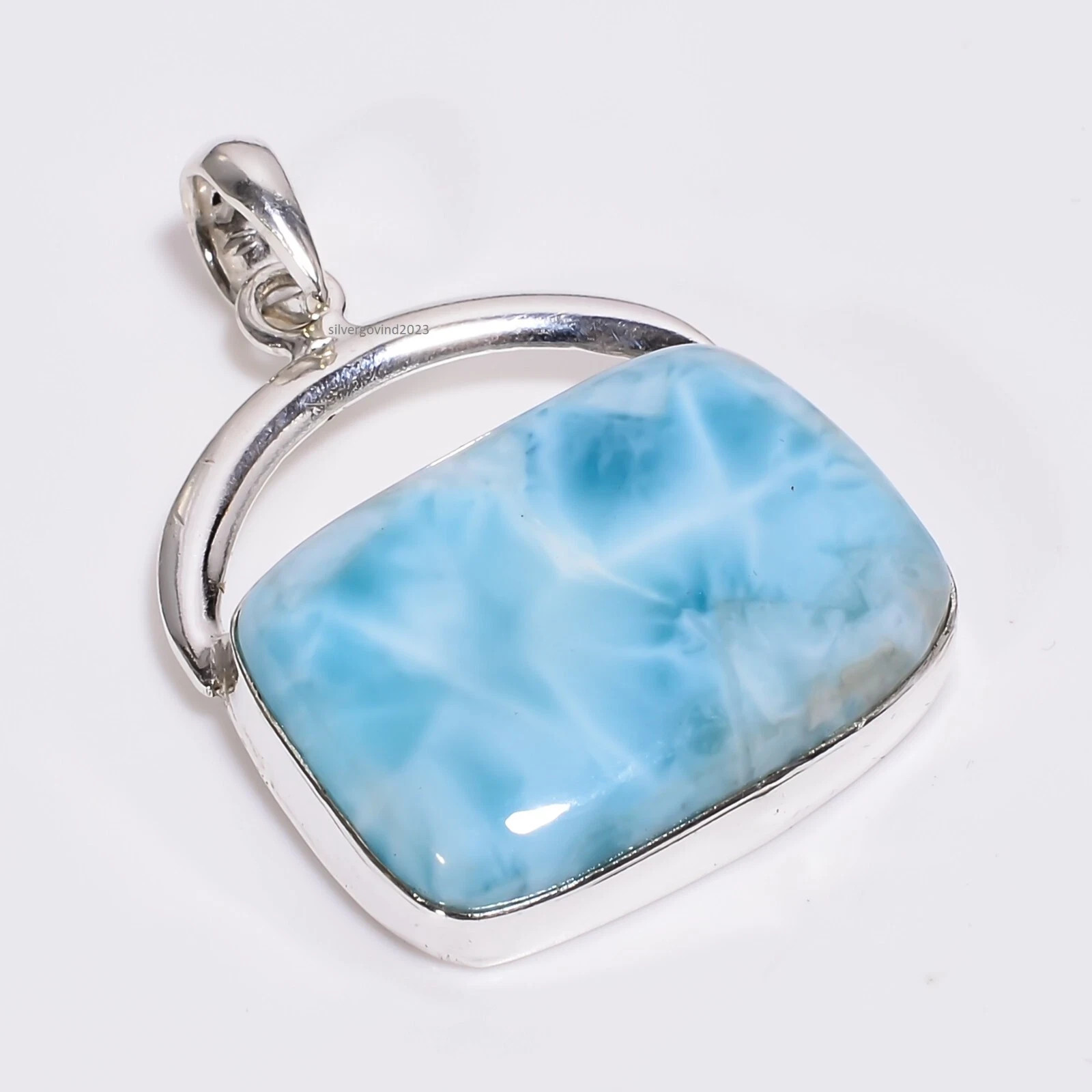 Natural Larimar Gemstone Pendant 925 Sterling Silver Beautiful Gift Jewelry RK*