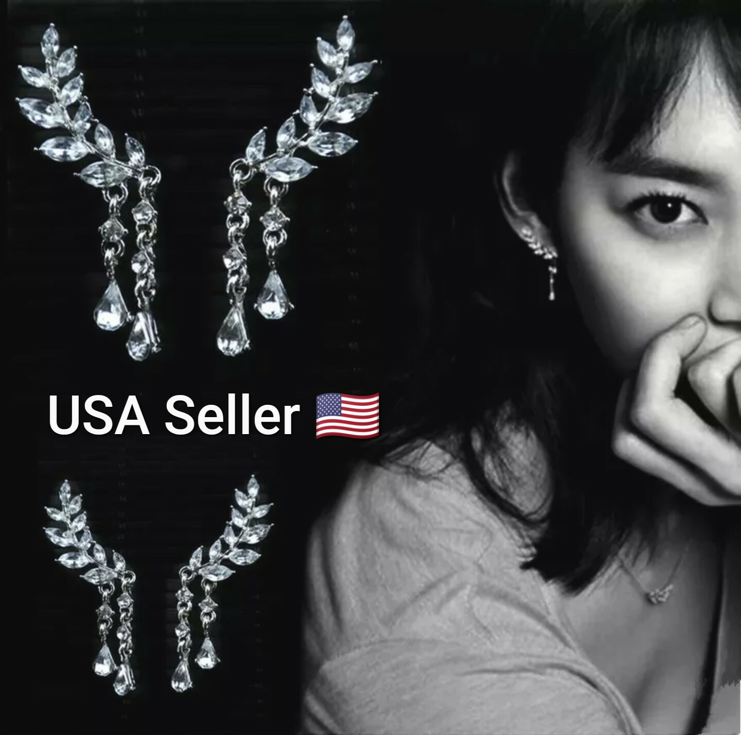 The New Fashion Jewelry Shining Crystal Leaves Earrings Women Double Drop Dangle