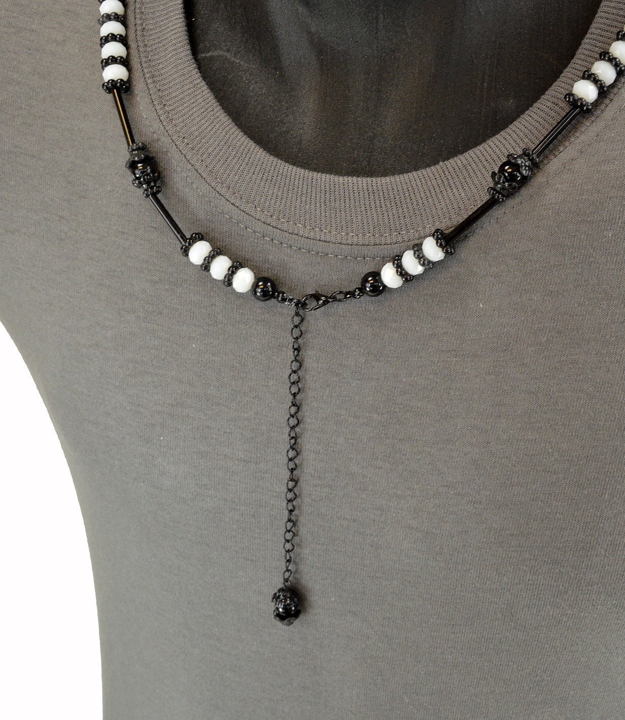 Men’s Hip Hop 8mm WHITE Bead Black Rosary Pray Hand & Jesus Cross Necklace BKWH