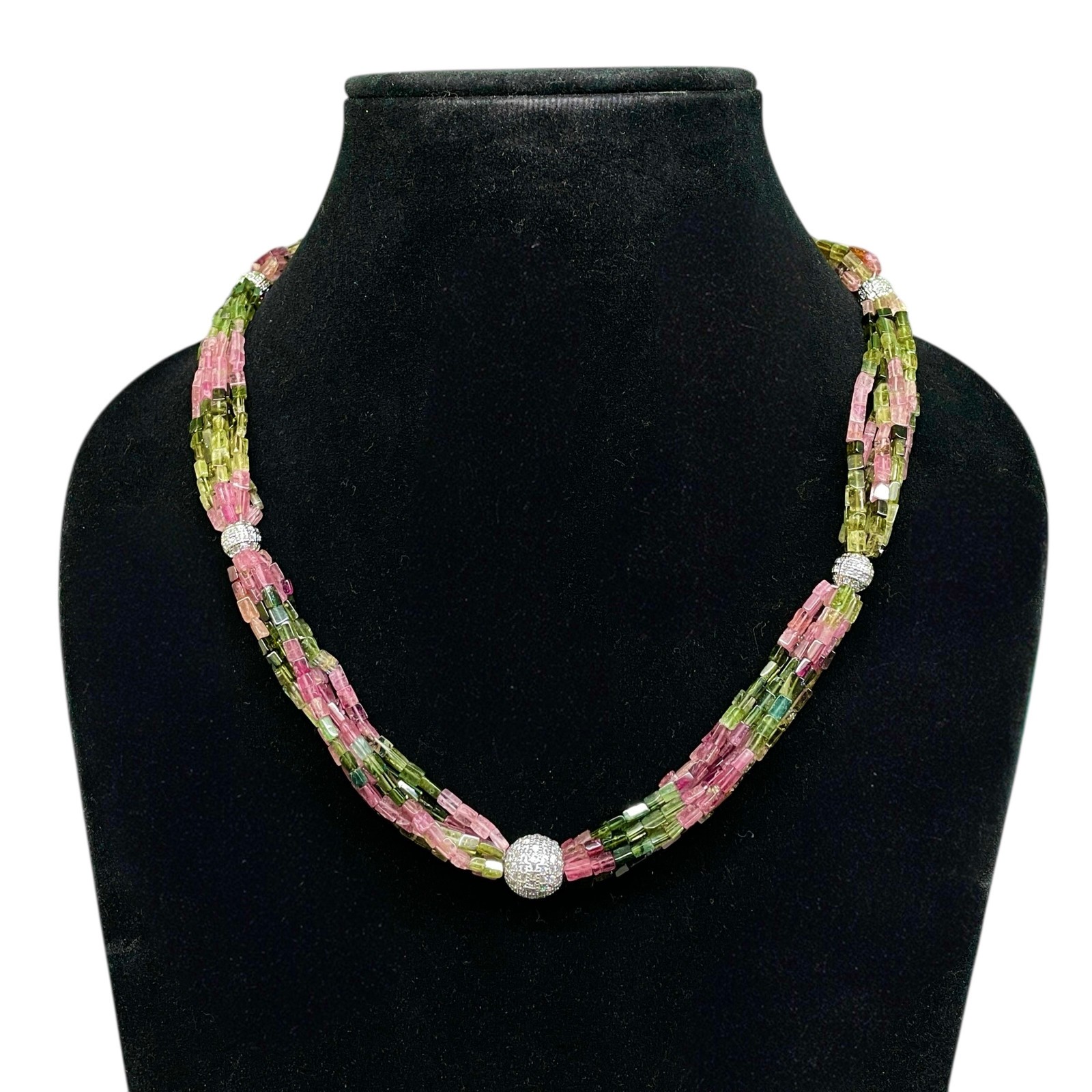 7 Strands Natural Multi Tourmaline Octagon Beads Boutique Necklace 925 Clasp
