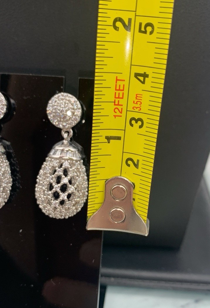 Sparkly Open Work Silver Tone Pave Dangle Pierced Earrings