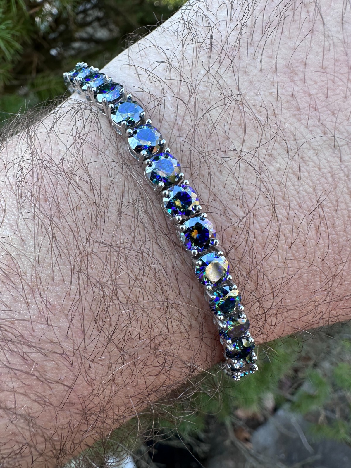 Real Iced Dark Blue MOISSANITE 5mm Tennis Bracelet 925 Silver Passes Tester GRA
