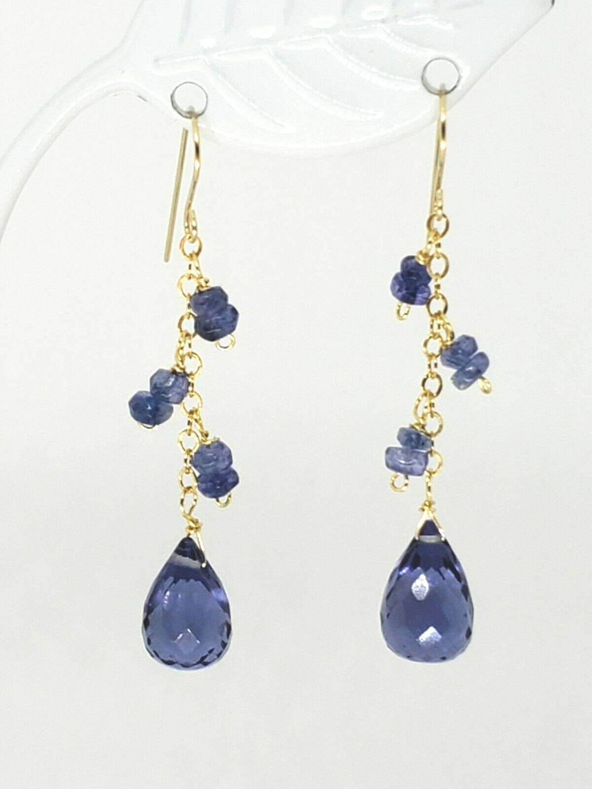 14k Yellow Gold Tanzanite Briolette Cluster Waterfall Drop Dangle Earrings
