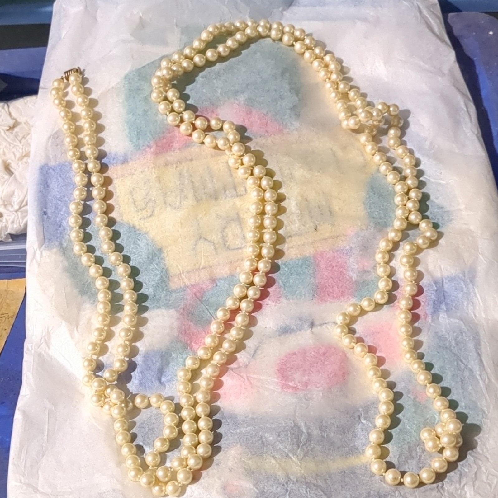 Joan Rivers Faux Pearl Cream Beaded Strand Necklace Crystal Screw w/ Box