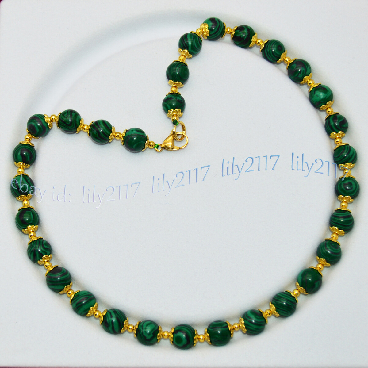 8/10/12mm Round Green Malachite Artificial Gemstone Beaded Necklaces 14-48 inch