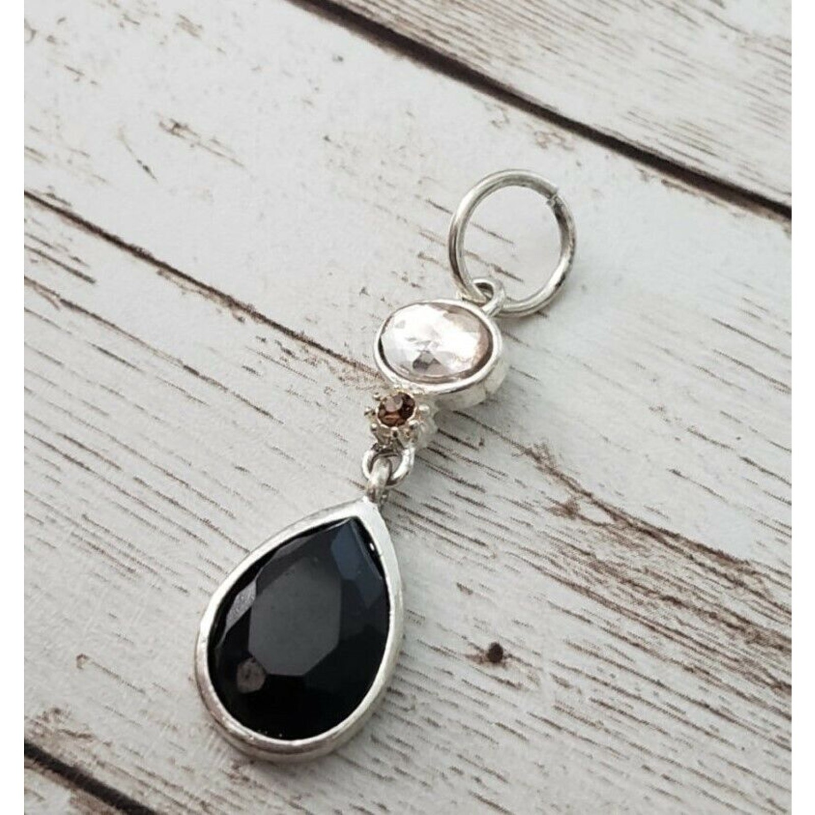 Black, Clear Gem & Brown Gem Pendant (No Chain Included)