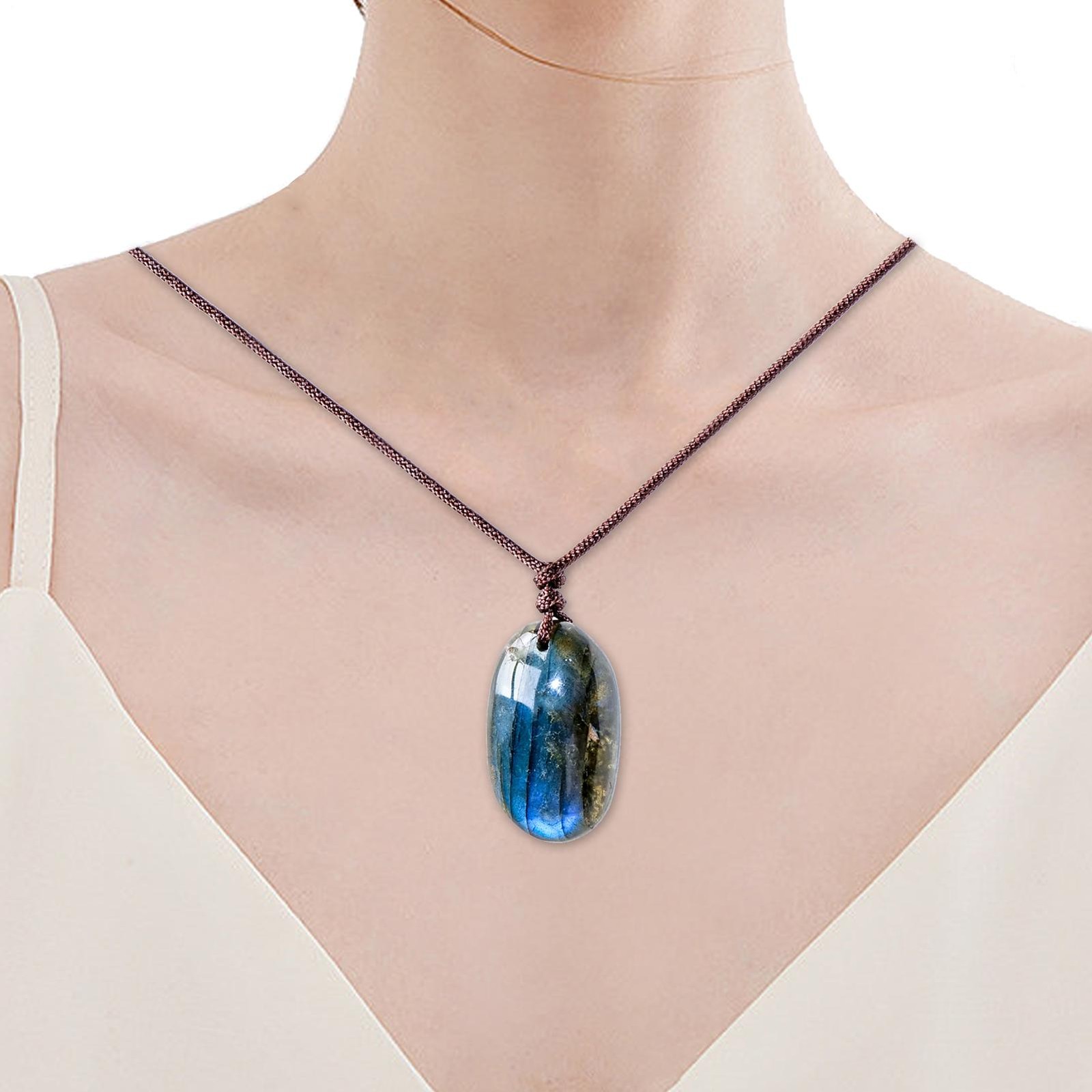 Natural Labradorite Pendant Crystal Necklace Healing Stone Necklace Charm