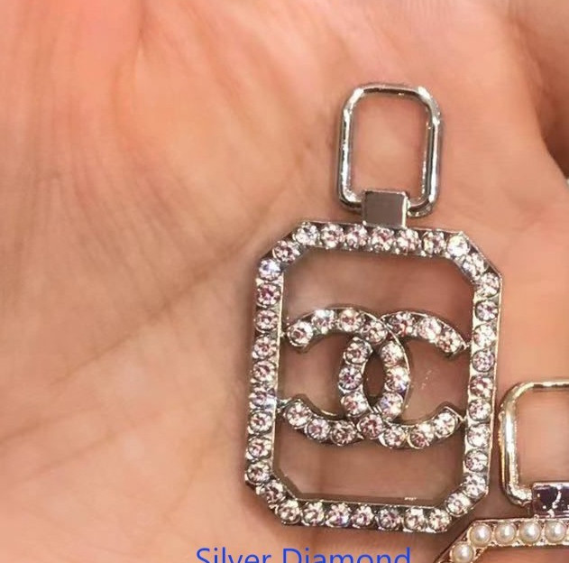Designer Silver Tone Pendant, Zipper pull Charm w/ clear faux Rhinestones