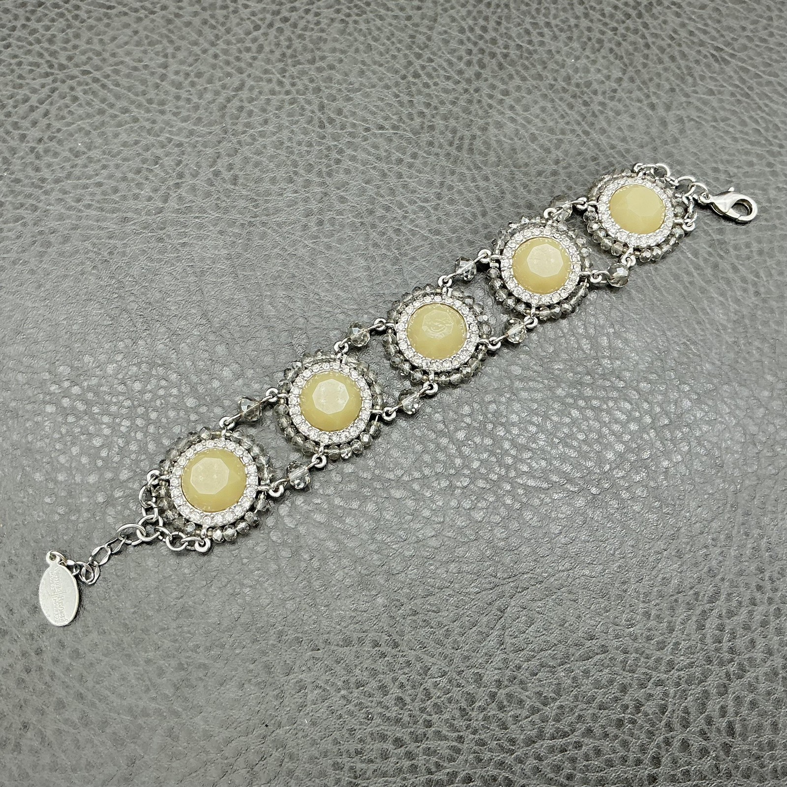 White House Black Market Bracelet Silver Tone Cream Rhinestone Womens 7.5 In