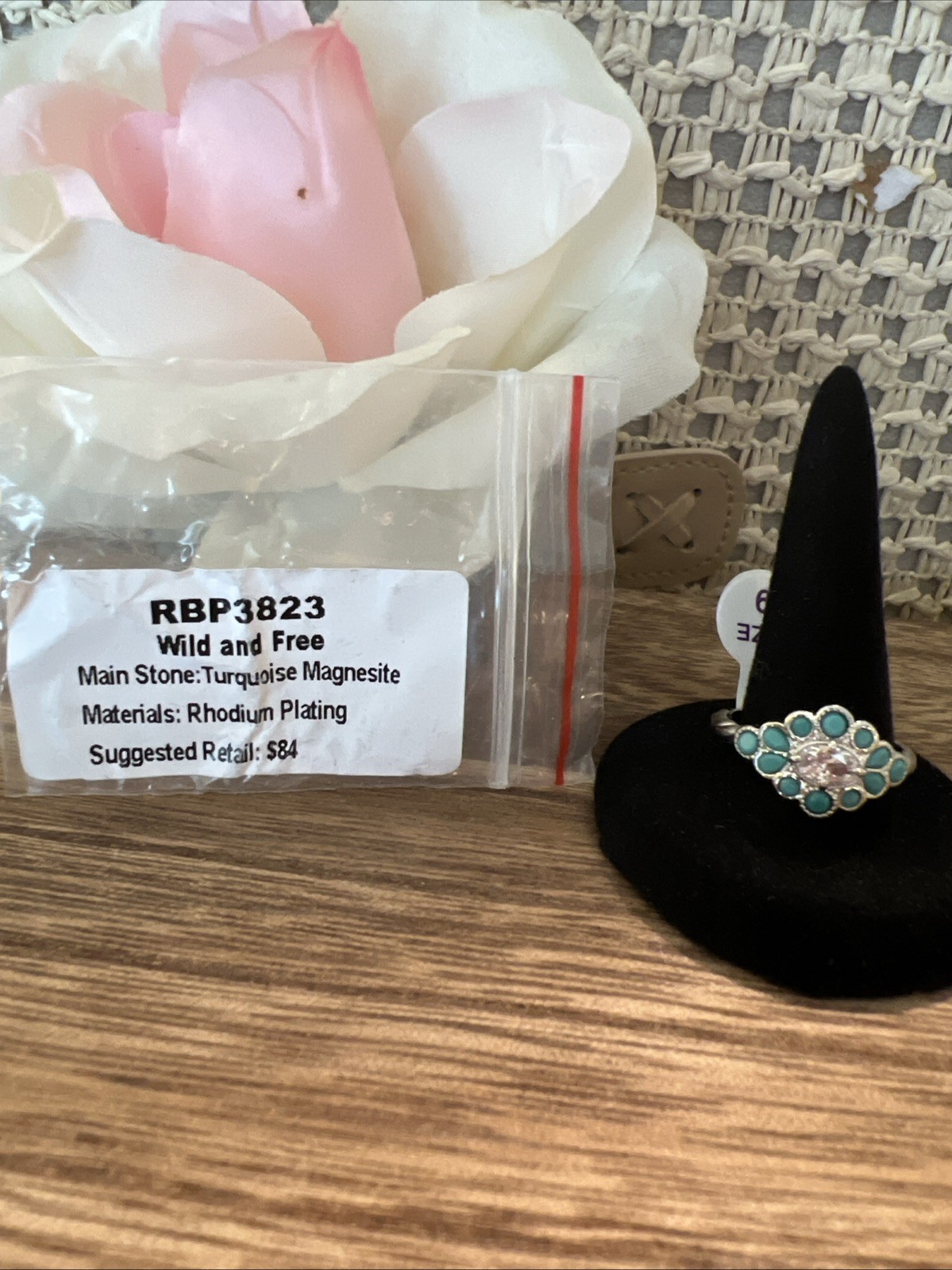 Bomb Party Wild And Free. Size 9 Ring. Turquoise Magnesite. Rhodium Plating.