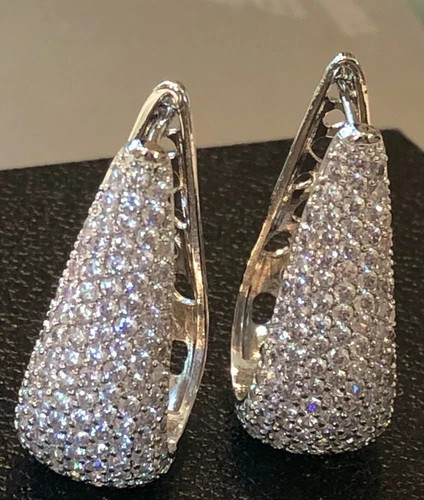18k White Gold Plated Simulated Diamond Huggie Hoop Earrings Bridal Jewelry Gift