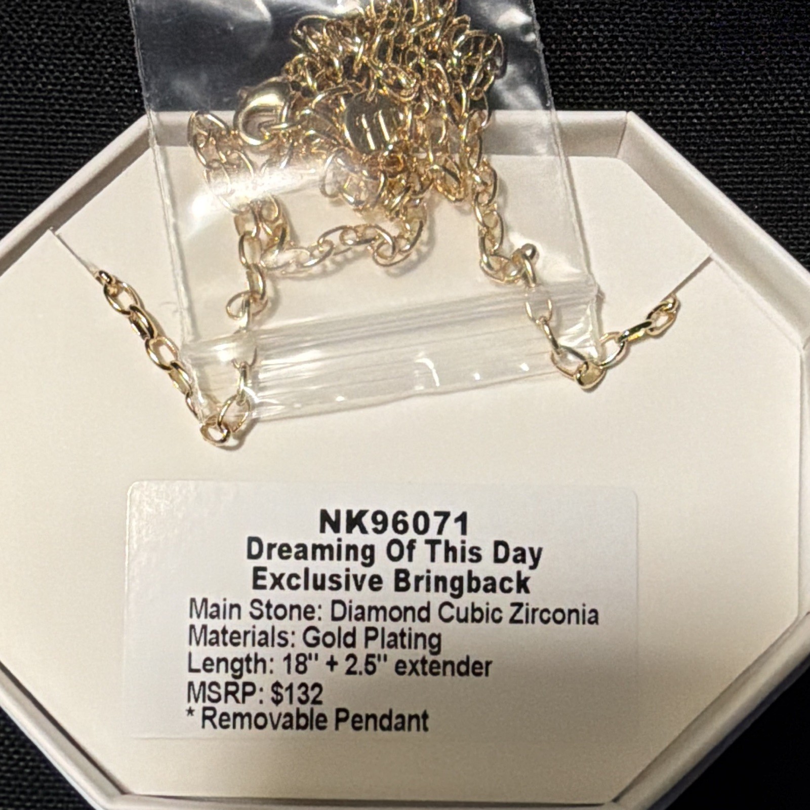 BP Gold Plated Cable Chain CZ Rectangle Pendant Necklace 18″+2.5″ NK96071