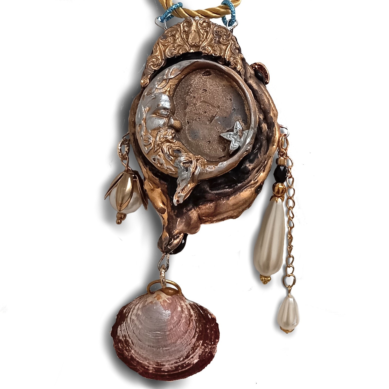 art deco nouveau jewelry necklace pendant luxury retro liberty woman shell moon