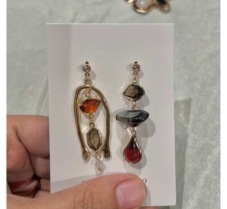 Long Gold Earrings Irregular Dangle Bold Statement Vintage Style Bold Mismatched