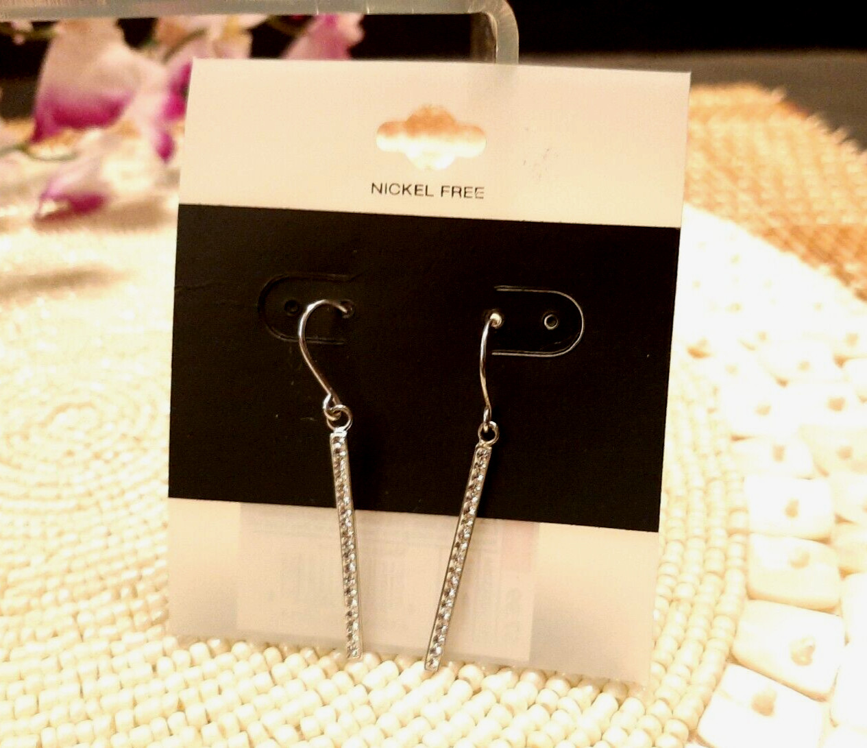 1″ Crystal Bar Rhinestone Dangle Drop Fashion Earrings Nickle Free