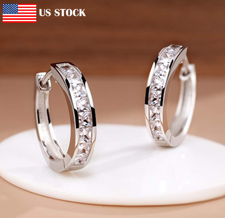 925 Solid Sterling Silver CZ Huggie Hoop Small Earrings For Men & Women USA