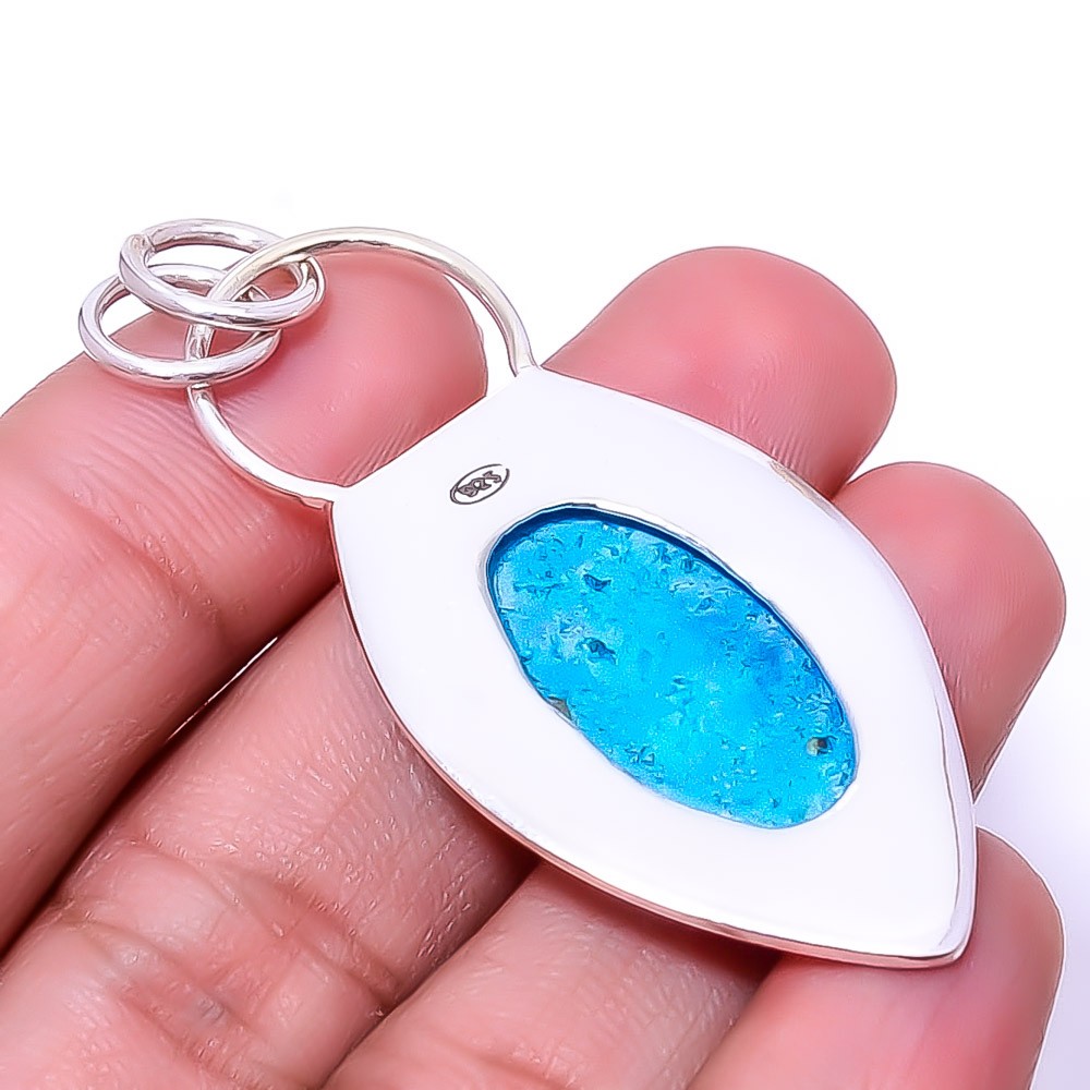Magnesite Turquoise Designer Handmade 925 Sterling Silver Pendant 2.15″ P25