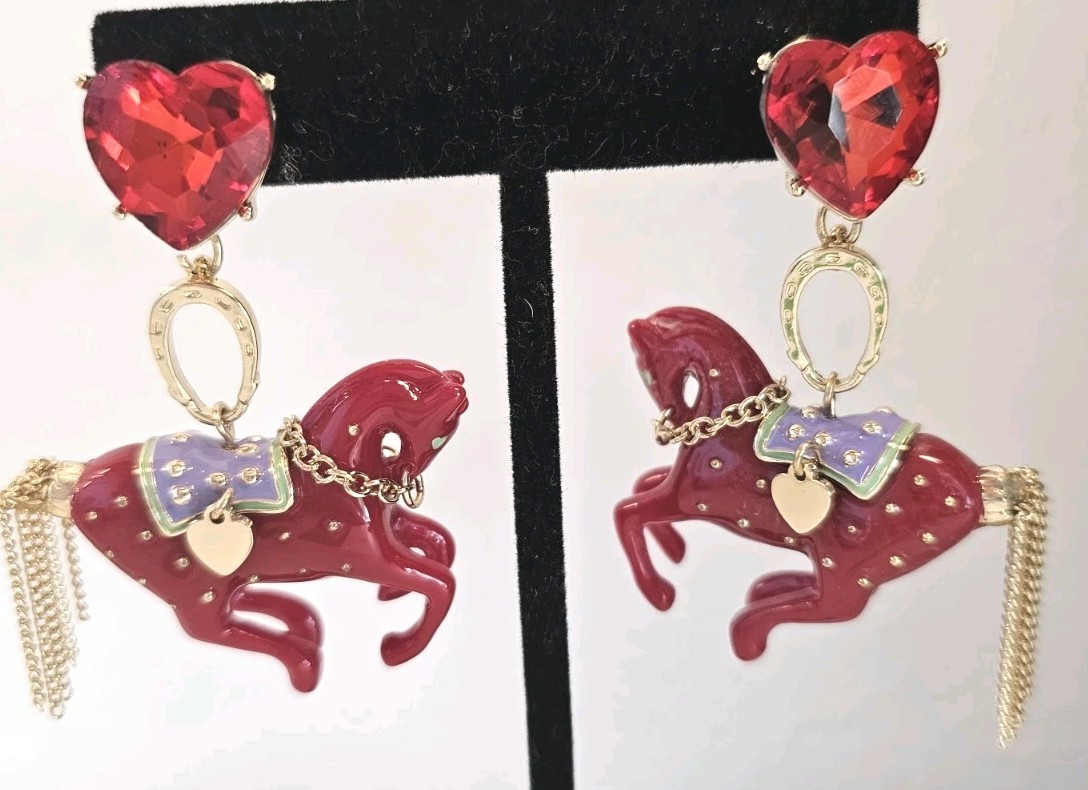 Betsey Johnson Year of the Horse Red Earrings Chinese New Year Gold Swishy Tail