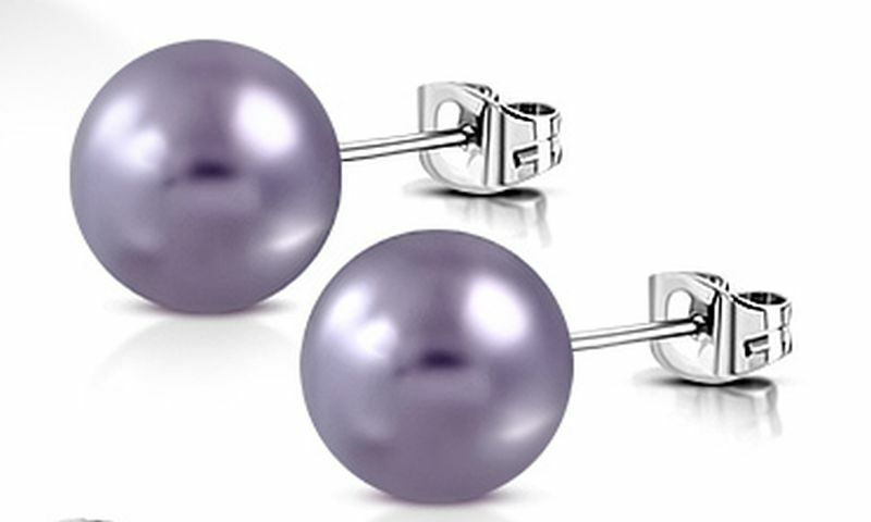 6mm Acrylic Faux Lavender Pearl Bead Ball with Stainless Steel Stud Earrings