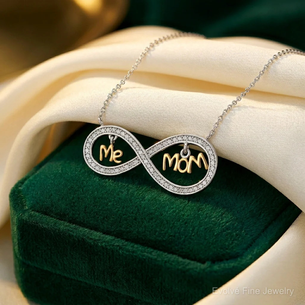 Sterling Silver Gold-Plated MOM And ME CZ Infinity Necklace