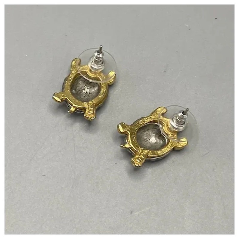 JJ Two Tone Turtle Earrings for Pierced Ears Jonette Jewelry Post Back
