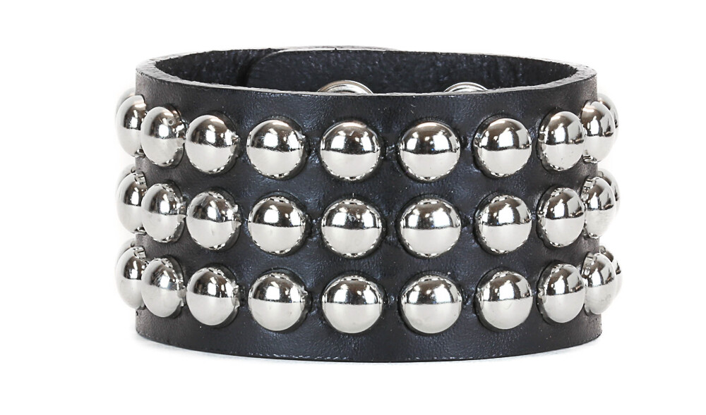 Studded Three Row 3/8″ Round Stud Punk Bracelet Goth Fetish Thrash Metal