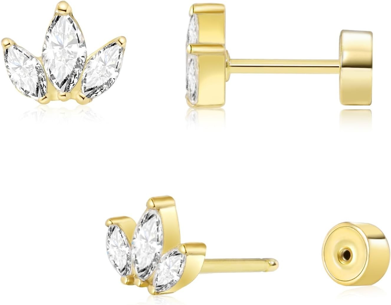 Comfortable 14K Gold Plated Leaf Flat Back Earrings – Perfect for Every Piercing