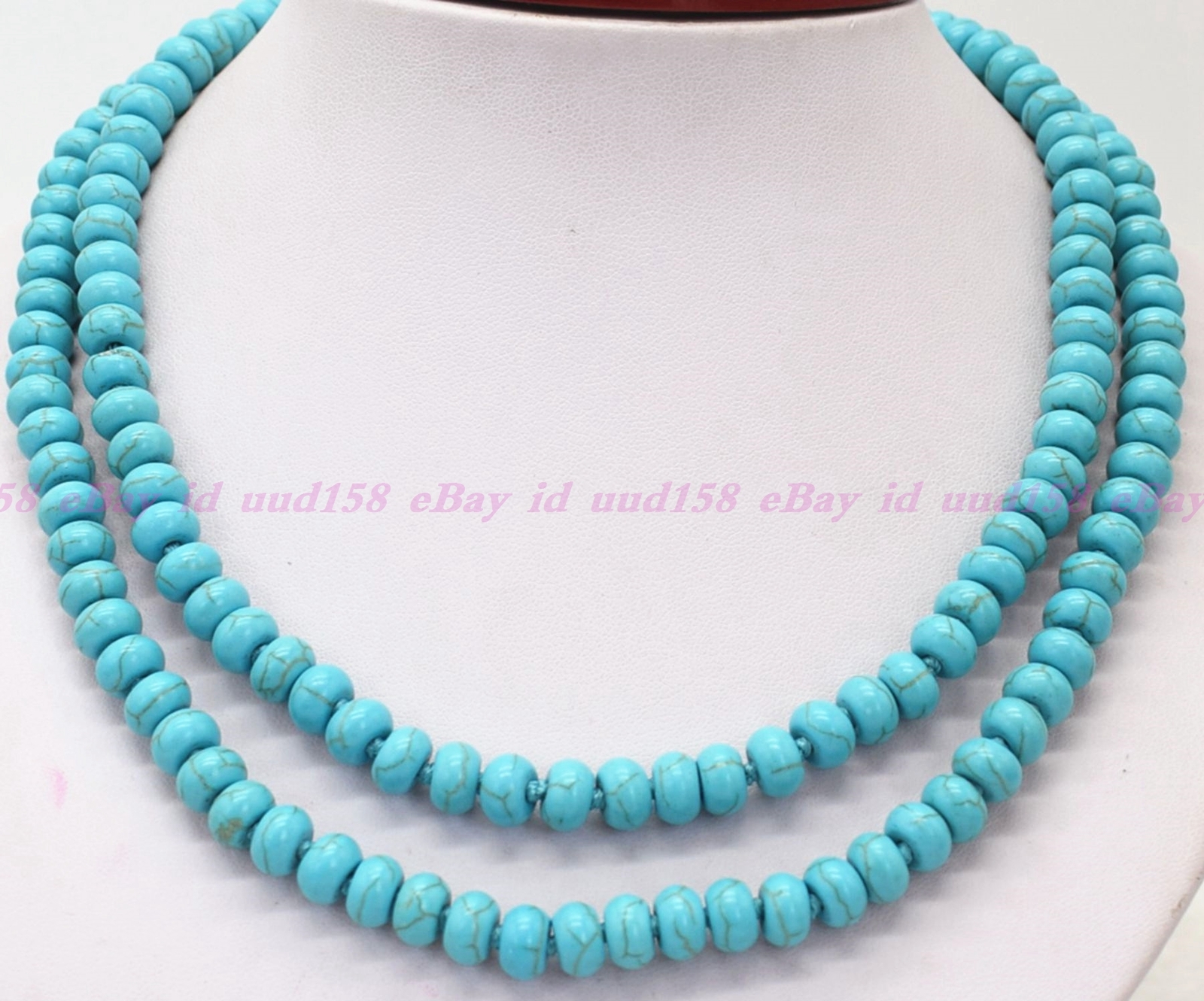 5x8mm Rondelle Natural Blue Turquoise Gemstone Beads Necklace16-36″