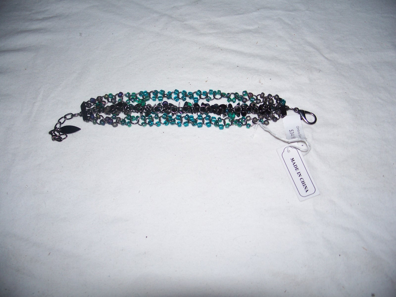 Coldwater Creek 9 in. Ombre Glow 3 Strand Bead Cluster Bracelet Green & Black