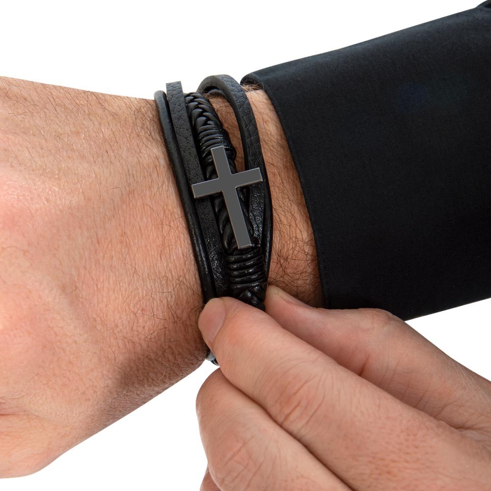 To My Dearest Grandson Cross Bracelet Christmas Birthday Graduation Gift for Men